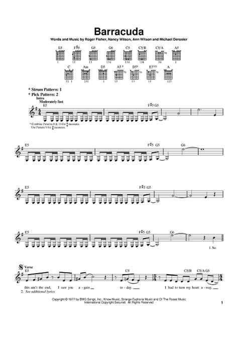 Barracuda Sheet Music By Heart For Easy Guitar Sheet Music Now