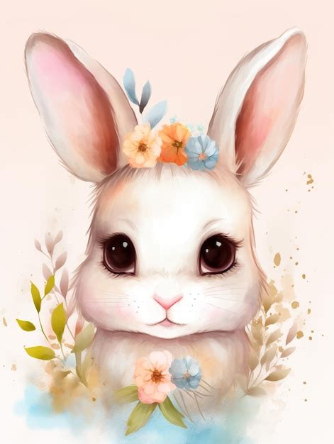 Premium Ai Image There Is A White Rabbit With A Flower Crown On Its