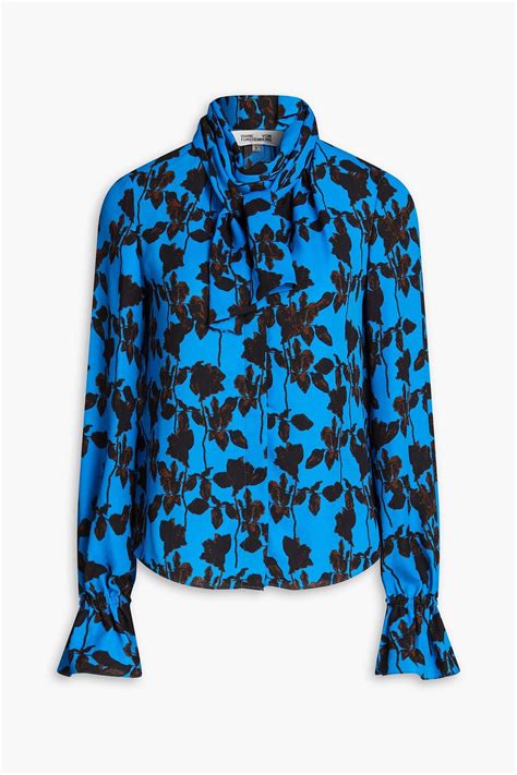 DIANE VON FURSTENBERG Pussy Bow Floral Print Crepe Blouse THE OUTNET