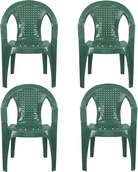 Plastic Garden Chairs Green Set Of 4 Stackable With Woven Detail