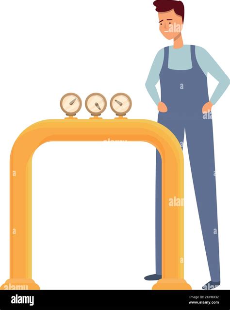 Gas Worker Take Control Icon Cartoon Vector Engineer Pipe Oil Factory