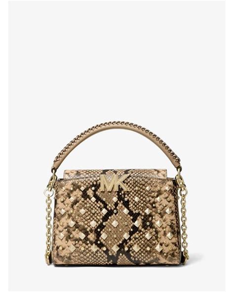 Michael Kors Karlie Small Studded Snake Embossed Leather Crossbody Bag