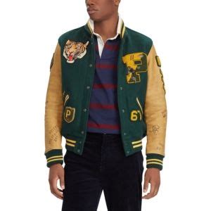 Polo Ralph Lauren Letterman Wool Blend And Leather Jacket In College