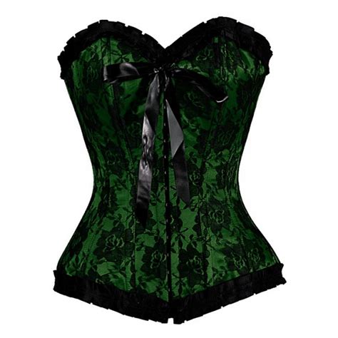 Ge 436 Green Corset With Black Lace Overlay And Folded Trim