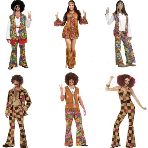 Retro 60s 70s Hippie Cosplay Carnival Halloween Costume For Men Women Fancy Disguise Clothing