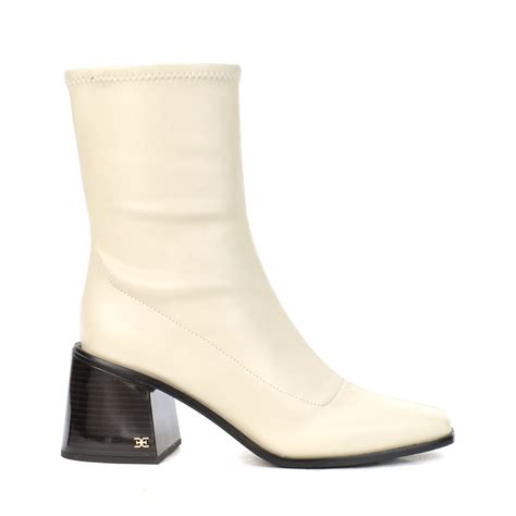Sam Edelman Wells Modern Ivory Leather Block Heel Booties