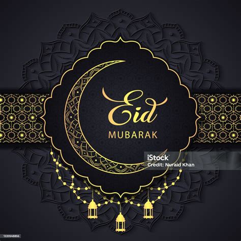 Eid Mubarak Black Color Background Greeting Design Wallpaper With