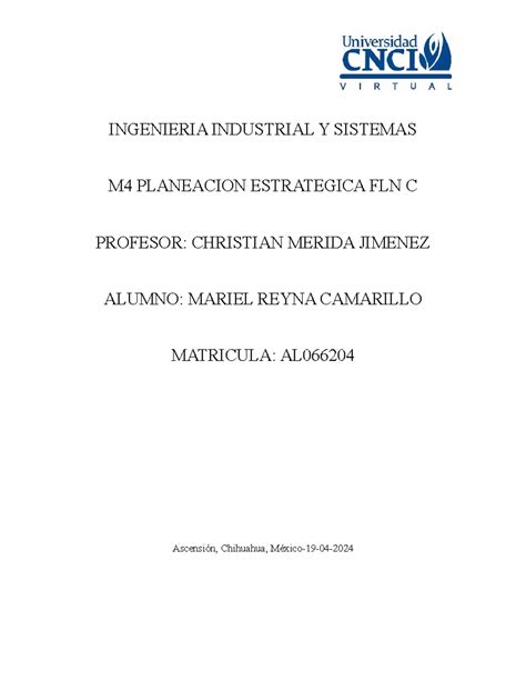 Planeacion Estrategica Actividad 1 INGENIERIA INDUSTRIAL Y SISTEMAS