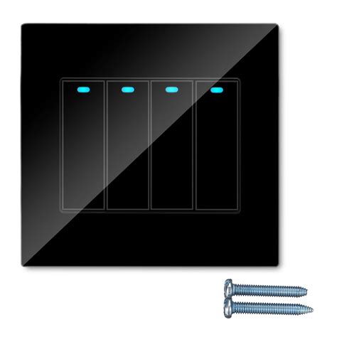 New 1/2/3/4Gang Wall Touch Switch Tempered Glass Panel LED Light Free ...