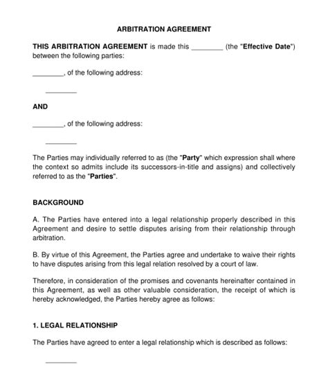 Arbitration Agreement FREE Sample Template