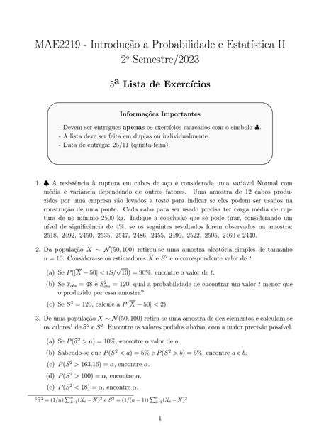 Lista 6 MAE2219 Introdu c ao a Probabilidade e Estat ıstica II 2