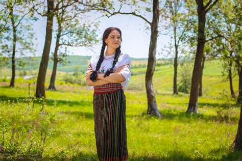 Girls Wearing Traditional Costume in Moldova. Stock Image - Image of ...