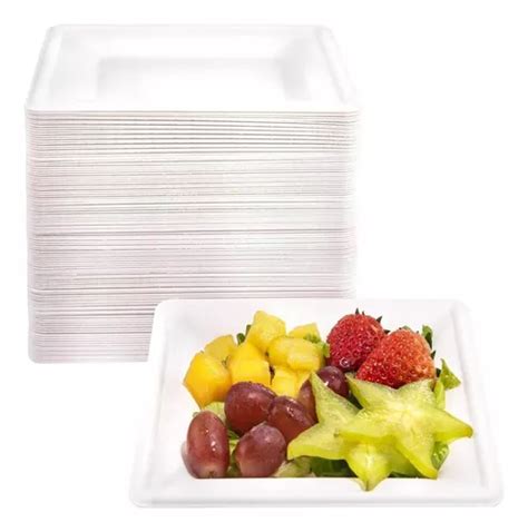 Pack 50 Platos Blanco Biodegradable Cartón Fiesta Desechable Meses