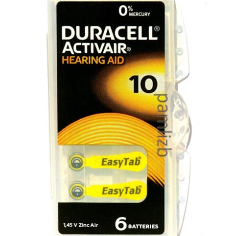 Duracell A10 PR70 Hearing Aid Battery Zinc Air Activair X 6 Yellow