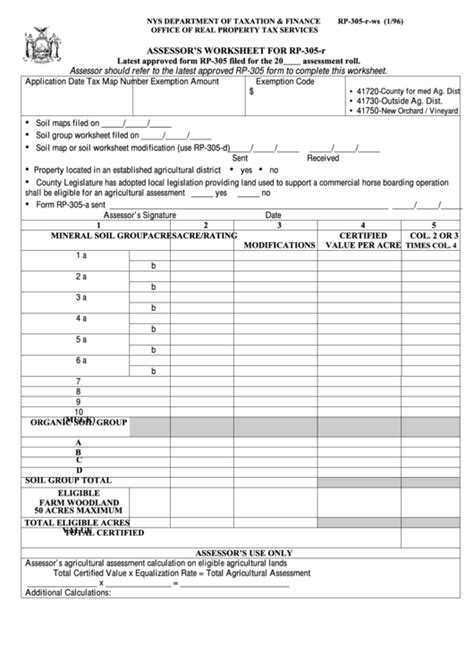 Fillable Form Rp 305 R Ws Assessor S Worksheet For Rp 305 R Printable