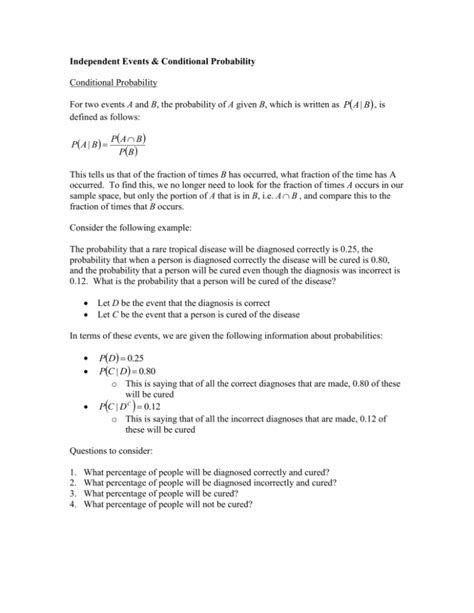 Independent Events And Conditional Probability