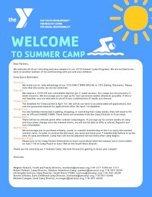 Fillable Online Ymca Of Greater New York Summer Camp Registration Form