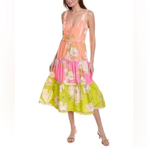 Farm Rio Neon Garden Tiered Midi Dress Gem