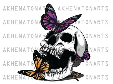 A Skull With Butterflies On Its Head