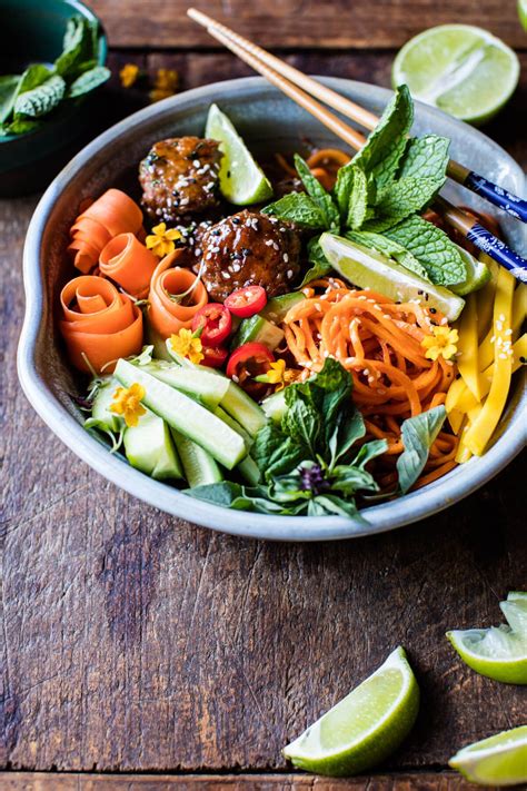 Vietnamese Meatball And Sweet Potato Noodle Bowl Recipe I Believe In Indulgence Sweet