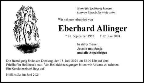 Traueranzeigen Von Eberhard Allinger Trauerundgedenken De