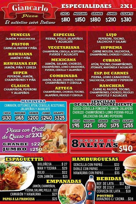 Menu at Gian Carlo Pizzas restaurant Ciudad López Mateos