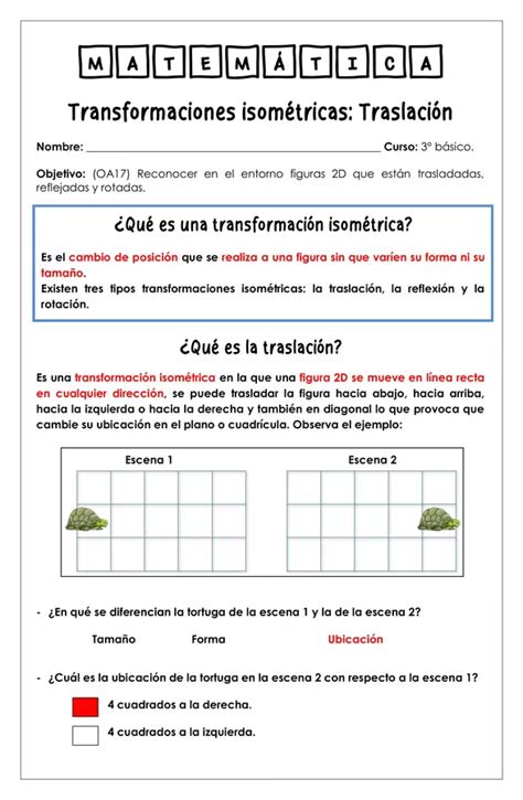 Gu A De Trabajo Transformaciones Isom Tricas Traslaci N B Sico