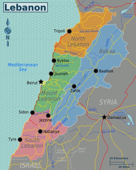 Landkarte Libanon Bersichtskarte Regionen Weltkarte Karten