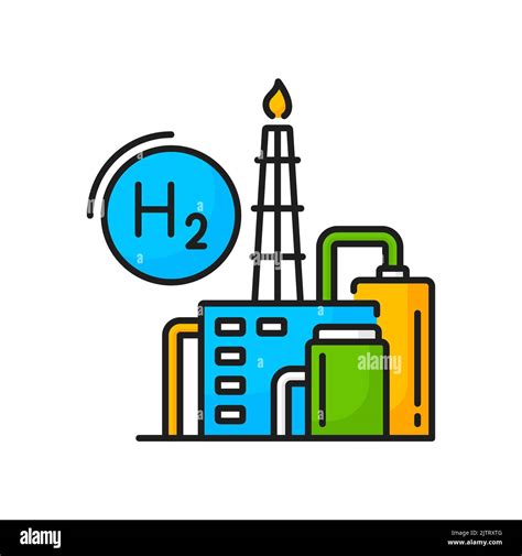 Hydrogen Green Fuel Energy And H2 Production Power Plant Or Factory Vector Color Icon