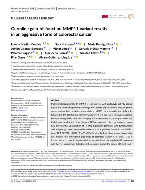 PDF Germline Gain Of Function MMP11 Variant Results In An Aggressive