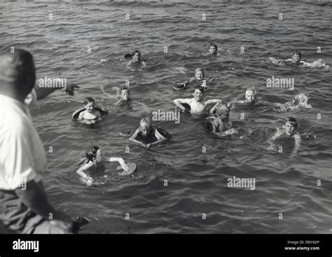 Boys Having A Swimming Lesson Sweden 1939 Artist Otto Ohm Stock