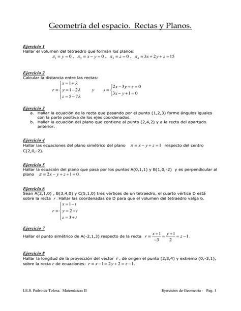 Ejercicios De Geometr A Del Espacio