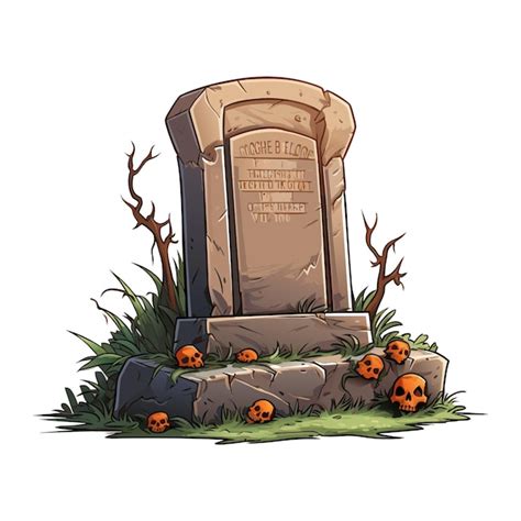 Premium Vector Vector Grey Stone With Pumpkins Gravestone With Trees Ancient Grey Tombstone