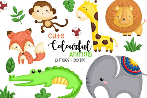 Jungle Animal Clipart Cute Animal Clip Graphic By Inkley Studio