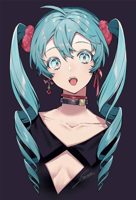 Artwork Aqua Hair 2D Vertical Vocaloid Anime Girls Hatsune Miku