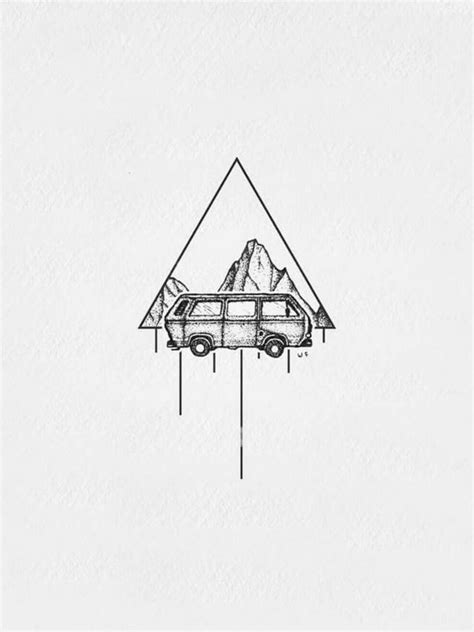 Camper Van Tattoo With Mountain Background