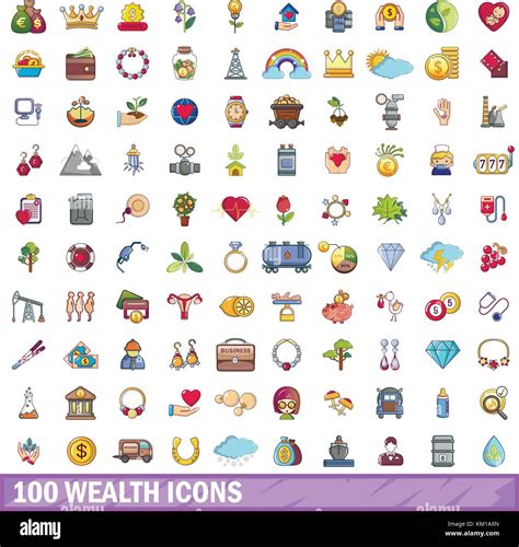 100 Wealth Icons Set Cartoon Style Stock Vector Image And Art Alamy