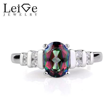 Leige Jewelry Rainbow Mystic Topaz Rings For Women Engagement Promise