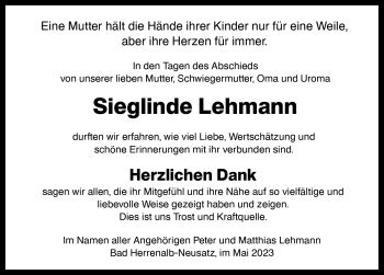 Traueranzeigen Von Sieglinde Lehmann Schwarzw Lder Bote Trauer