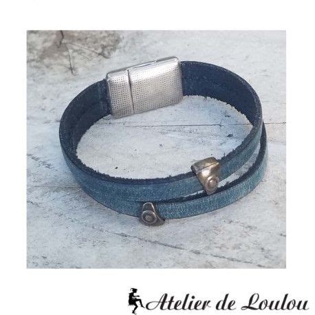 Bracelet Cuir Bleu Jean Atelier De Loulou Bracelet Cuir Cuir