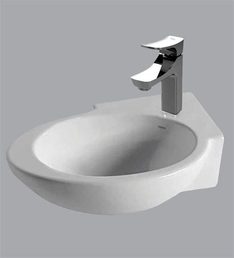 Buy Ceramic Round Shape White Wall Mounted Wash Basin H 7 W 16 8 D