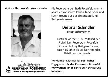 Traueranzeigen von Dietmar Schindler Schwarzwälder Bote Trauer