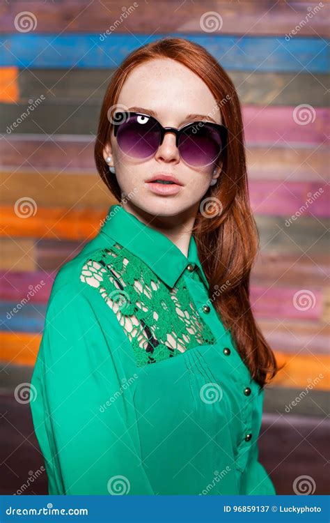 Attractive Young Redhead Woman In Sunglasses Stock Image Image Of