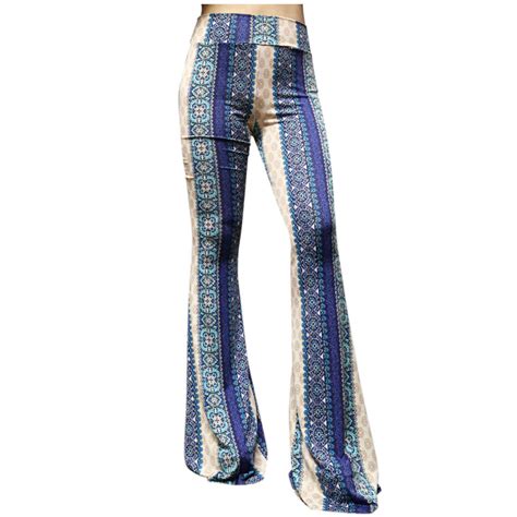 Boho Hippie High Waist Wide Leg Long Flared Bell Bottom Pants S M L Xl