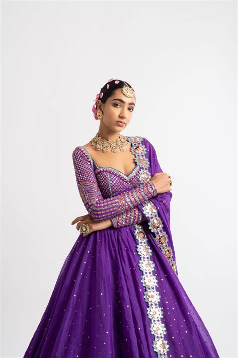 Purple Silk Organza Lehenga Set Karegar