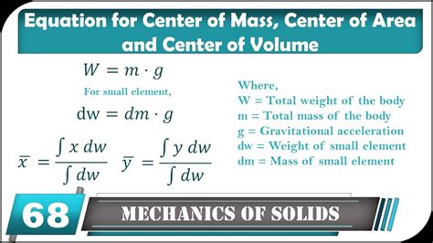 Equations For Center Of Mass Center Of Area And Center Of Volume Youtube