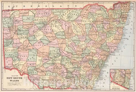 Historic Map 1901 Map Of New South Wales Vintage Wall Art Vintage