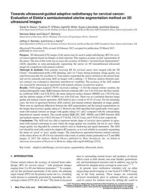 Pdf Towards Ultrasound Guided Adaptive Radiotherapy For Cervical