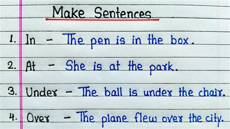 Make Sentences With In At Under Over And All The Prepositions In