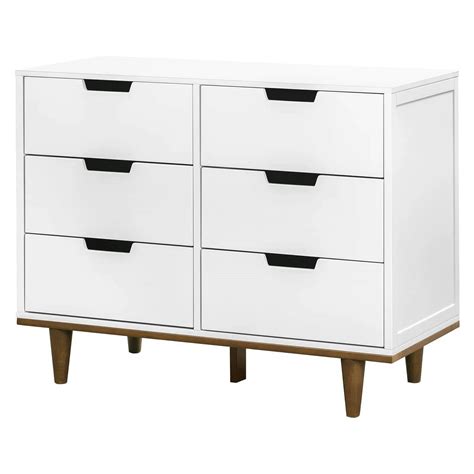 Modern Mid Century Style Drawer Double Dresser White Walnu